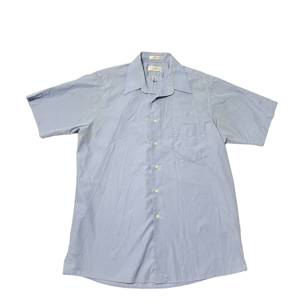 Van Heusen Short Sleeve Button Down Shirt Men's L 16 Collared Blue Career Office
